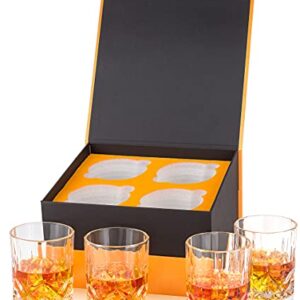 calliva von Old Fashioned Bourbon Glass, Set of 4 Crystal Whiskey Glasses In Gift Box. Rocks Glass for Scotch Irish Whisky Cocktail Cognac Snifter Rum Tequila Drinking, Best Lowball Tumbler 10oz