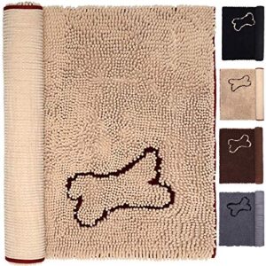 NJSBYL Pet Rugs Mats for Dog Cat Bathroom Door Rugs Shaggy Chenille Pet Area Rugs Petbed Ultra Soft Water Absorbent Machine Washable Dry (26 X 36 Inches, Khaki with Bone Print)