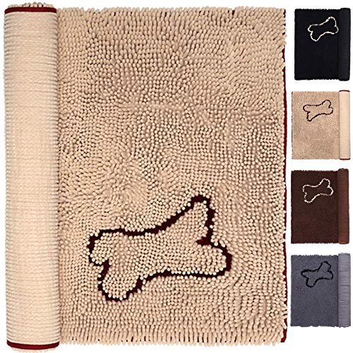 NJSBYL Pet Rugs Mats for Dog Cat Bathroom Door Rugs Shaggy Chenille Pet Area Rugs Petbed Ultra Soft Water Absorbent Machine Washable Dry (26 X 36 Inches, Khaki with Bone Print)