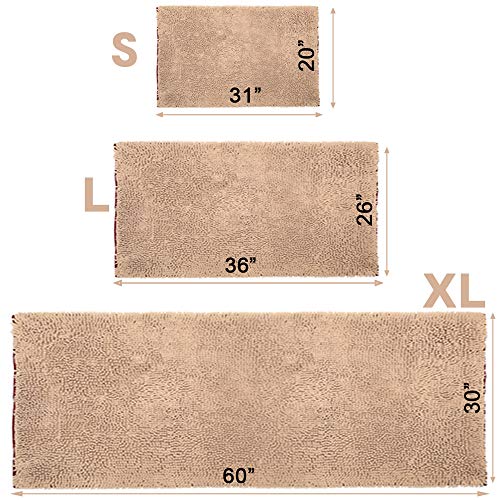 NJSBYL Pet Rugs Mats for Dog Cat Bathroom Door Rugs Shaggy Chenille Pet Area Rugs Petbed Ultra Soft Water Absorbent Machine Washable Dry (26 X 36 Inches, Khaki with Bone Print)