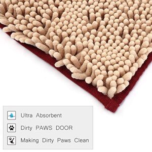 NJSBYL Pet Rugs Mats for Dog Cat Bathroom Door Rugs Shaggy Chenille Pet Area Rugs Petbed Ultra Soft Water Absorbent Machine Washable Dry (26 X 36 Inches, Khaki with Bone Print)