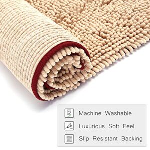 NJSBYL Pet Rugs Mats for Dog Cat Bathroom Door Rugs Shaggy Chenille Pet Area Rugs Petbed Ultra Soft Water Absorbent Machine Washable Dry (26 X 36 Inches, Khaki with Bone Print)