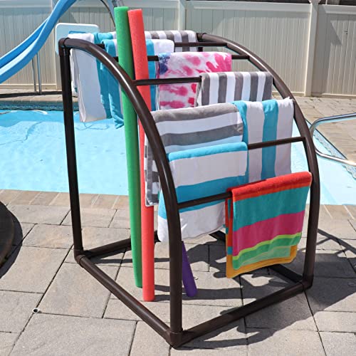 7 Bar Curved PVC Towel Rack - Free Standing Poolside Storage Organizer - Also Stores Floats, Paddles and Noodles, 37.5" W x 37.5" L x 49.5" H, (Brown) Style 144574