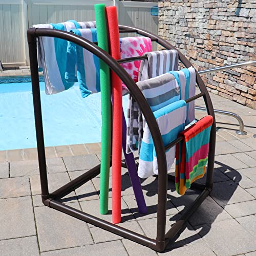 7 Bar Curved PVC Towel Rack - Free Standing Poolside Storage Organizer - Also Stores Floats, Paddles and Noodles, 37.5" W x 37.5" L x 49.5" H, (Brown) Style 144574