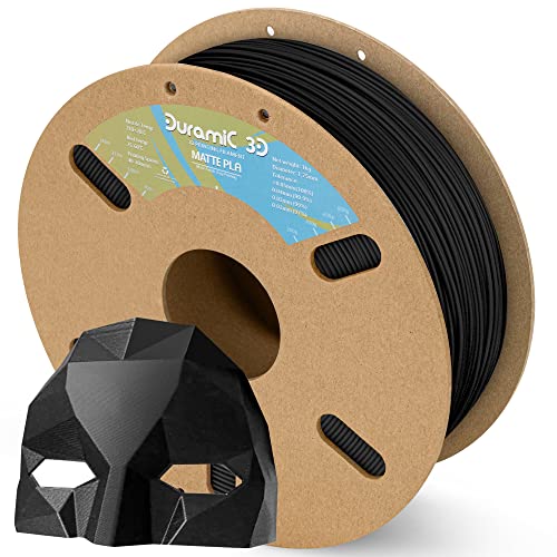 DURAMIC 3D Matte PLA Filament 1.75mm Black, 1kg Cardboard Spool Matte Finish 3D Printer Filament PLA 1.75mm Dimensional Accuracy 99% +/- 0.03 mm, Printing with FDM 3D Printer, Easy to Remove Support