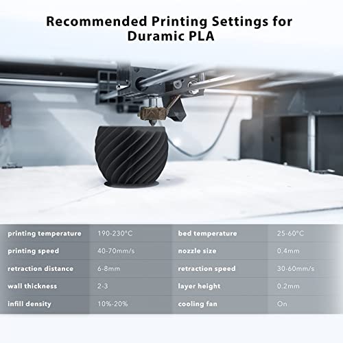 DURAMIC 3D Matte PLA Filament 1.75mm Black, 1kg Cardboard Spool Matte Finish 3D Printer Filament PLA 1.75mm Dimensional Accuracy 99% +/- 0.03 mm, Printing with FDM 3D Printer, Easy to Remove Support