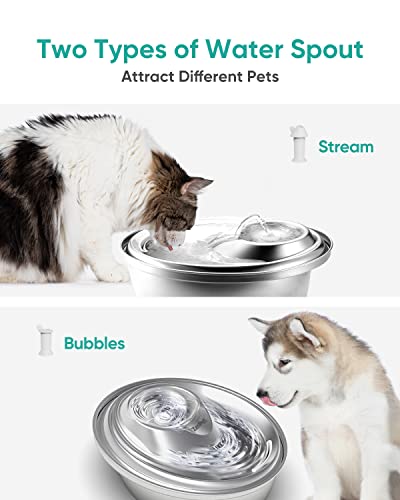 ZeePet Cat Water Fountain Stainless Steel D60,100oz/3L Pet Water Fountain for Cats Inside,Dog Fountain Water Bowl for Small, Medium Dogs and Cats (with mat, 6pcs Filters, Brushes)