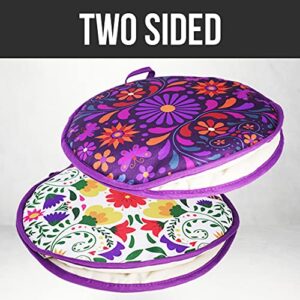 Sophix Tortilla Warmer Pouch - 12-Inch Large Size - This Thermal Insulated Fabric Holder Keeps Tortillas, Naan Bread, and Pizza Rolls Warm for up to One Hour | Two-Sided (Flower Design)