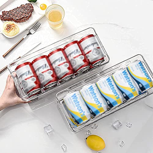 DAOGUAN Soda Can Organizer PET Double-Layer Automatic Roll-Off Refrigerator Organizer Bins with Handle for Fridge Freezer Cabinets Countertop, Clear, 13.6inch*5.31inch*6.02inch (VXORWB44GG2R04MP12A)