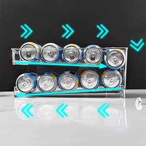 DAOGUAN Soda Can Organizer PET Double-Layer Automatic Roll-Off Refrigerator Organizer Bins with Handle for Fridge Freezer Cabinets Countertop, Clear, 13.6inch*5.31inch*6.02inch (VXORWB44GG2R04MP12A)