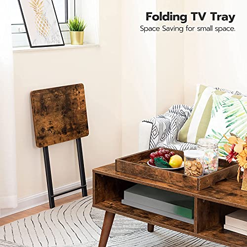 HOOBRO TV Tray Table, Folding Table with Removable Serving Tray, Stable TV Tray Snack Table for Small Space, Portable End Table, for Snacks and Meals in Living Room, Rustic Brown BF29BZ01