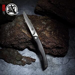 MITSUMOTO SAKARI 3.5'' Japanese Hand Forged Paring Knife, Professional Small Kitchen Fruit Knife, AUS-8 Stainless Steel Folding Pocket Steak Knife