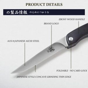 MITSUMOTO SAKARI 3.5'' Japanese Hand Forged Paring Knife, Professional Small Kitchen Fruit Knife, AUS-8 Stainless Steel Folding Pocket Steak Knife