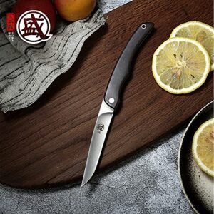 MITSUMOTO SAKARI 3.5'' Japanese Hand Forged Paring Knife, Professional Small Kitchen Fruit Knife, AUS-8 Stainless Steel Folding Pocket Steak Knife