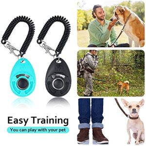 Weewooday Dog Clicker Training Kit, 1 Dog Treat Training Pouch and 2 Pieces Pet Training Clicker with Wrist Strap, Built in Poop Bag Dispenser Easily Carrying Pet Toys Treats (Black,Solid Pattern)