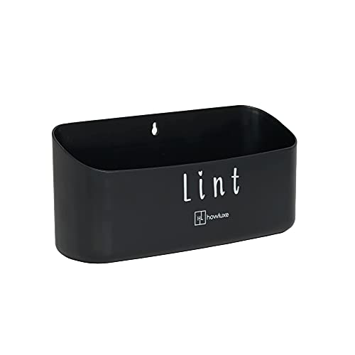 HowLuxe Magnetic Lint Bin for Laundry Room - Minimalist Plastic Dryer Lint Bin Organizer with Strong Magnet Backing - Hole Hanger Wall Mount Dryer Ball or Dryer Sheets Container, Black, Small