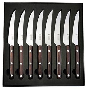 umogi premium steak knives set of 8 in gift box - full tang wenge wood handle - hc german stainless steel, straight edge non serrated 4.5''dinner knife, kitchen tableware knives cutlery set