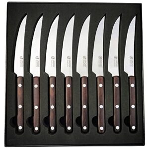 UMOGI Premium Steak Knives Set of 8 in Gift Box - Full Tang Wenge Wood Handle - HC German Stainless Steel, Straight Edge Non Serrated 4.5''Dinner Knife, Kitchen Tableware Knives Cutlery Set