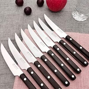 UMOGI Premium Steak Knives Set of 8 in Gift Box - Full Tang Wenge Wood Handle - HC German Stainless Steel, Straight Edge Non Serrated 4.5''Dinner Knife, Kitchen Tableware Knives Cutlery Set