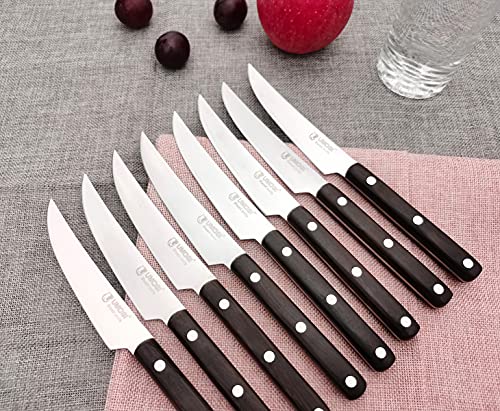 UMOGI Premium Steak Knives Set of 8 in Gift Box - Full Tang Wenge Wood Handle - HC German Stainless Steel, Straight Edge Non Serrated 4.5''Dinner Knife, Kitchen Tableware Knives Cutlery Set