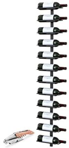 therackco. wall series - center frame metal wall mount wine bottle rack, black (12 bottles) + free corkscrew wine bottle opener