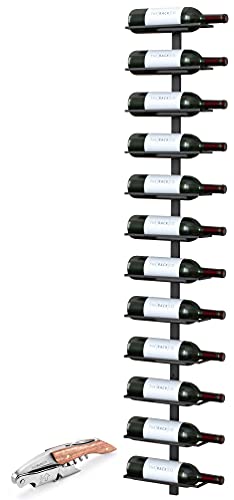 TheRackCo. Wall Series - Center Frame Metal Wall Mount Wine Bottle Rack, Black (12 Bottles) + Free Corkscrew Wine Bottle Opener