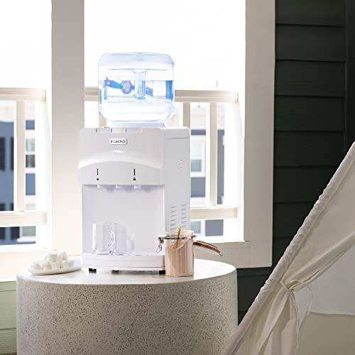 Igloo Top Loading Hot and Cold Water Dispenser - Water Cooler for 5 Gallon Bottles and 3 Gallon Bottles - Includes Child Safety Lock - Water Machine Perfect for Home, Office, & More - White Countertop