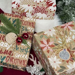 RUSPEPA Christmas Wrapping Paper Rolls with Tags and Jute String - 17 inches x 10 feet per Roll, Total of 3 Rolls