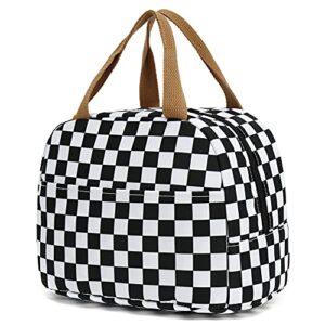 yusudan checkered lunch bag for women girls, reusable insulated picnic tote bags for adults kids work school hiking beach