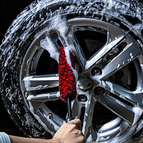 bzczh Metal Free Soft Wheel Cleaner Brush, Synthetic Wool Car Cleaning Brush, Highly Water Absorption, Dense and Durable Tire Brush for Cleaning Wheels, Rims, Spokes, Fenders, Engines…