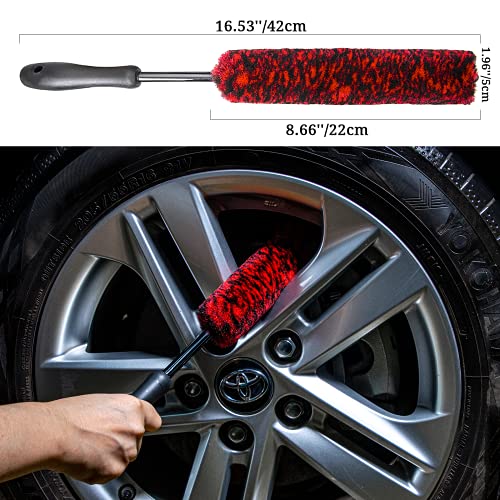 bzczh Metal Free Soft Wheel Cleaner Brush, Synthetic Wool Car Cleaning Brush, Highly Water Absorption, Dense and Durable Tire Brush for Cleaning Wheels, Rims, Spokes, Fenders, Engines…