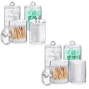 aozita 8 pack qtip holder dispenser for cotton ball, cotton swab, cotton round pads, floss - 10 oz clear plastic apothecary jar set for bathroom canister storage organization, vanity makeup organizer