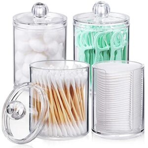 AOZITA 8 Pack Qtip Holder Dispenser for Cotton Ball, Cotton Swab, Cotton Round Pads, Floss - 10 oz Clear Plastic Apothecary Jar Set for Bathroom Canister Storage Organization, Vanity Makeup Organizer