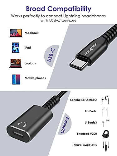 Mangotek USB C to Lightning Adapter, Apple MFi Certified Lightning Female to USB C Male Adapter Headphone Audio Connector for iPad/MacBook/USB C Phones, Not Support Charging nor Data Transfer