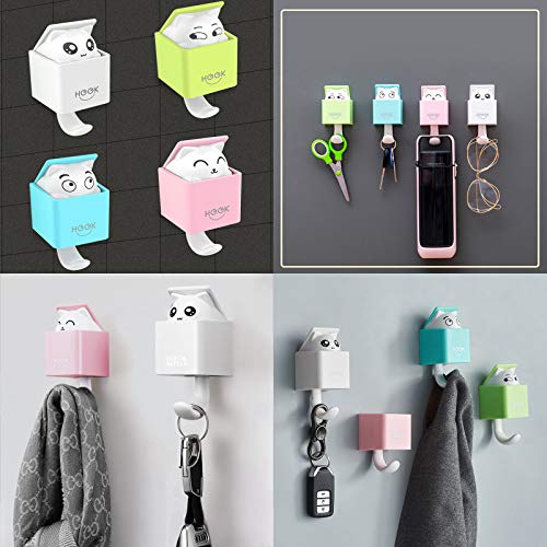 RELABTABY Cute Cartoon Wall Hook, Fun Adhesive Kids Wall Hooks for Boy and Girl Room Bedroom Hanging Towel, Coat, Hat, Scarf, Cloth, Key, Bag, Belt, Toy and More [4-Pack]…