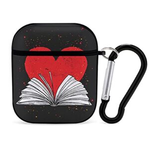 bookworm heart books airpods case cover for apple airpods 2&1 cute airpod case for boys girls pc hard protective skin airpods accessories with keychain