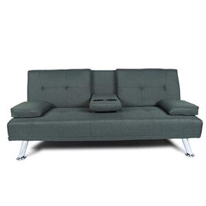 ltt futon sofa bed, futon couch, sleeper dark grey fabric folding sofa bed dual-purpose multi-functional