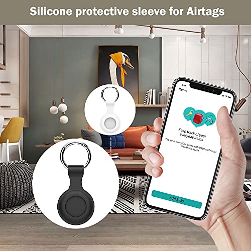 Smooth 4 PCS Protective Sleeve Case for AirTag Key Finder Location Tracker, Silicone Anti-Scratch Lightweight Skin Cover Holder with Keychain for Apple AirTags Accessories (Black, Red, White, Blue)