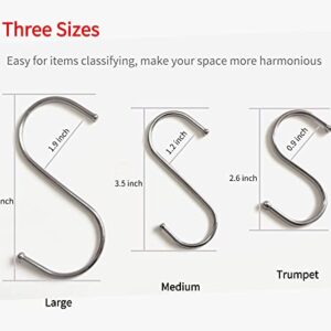 30 Pack 5.0Inch 3.8In 2.6In Assorted Size S Hooks Stainless Steel S Hanging Hooks Outdoor,Utility S Shaped Hooks for Hanging Plants,Heavy Duty S Hooks for Hanging Clothes Towels