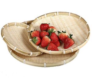 timesfriend 100% natural handmade woven bamboo basket tray u shape holder bulk food flat shallow basket size 8inch 10inch 12inch 14inch 16inch bulk for customizing (round, set of 3)