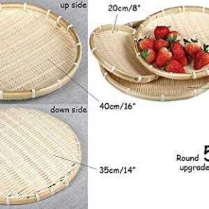 TimesFriend 100% Natural Handmade Woven Bamboo Basket Tray U Shape Holder Bulk Food Flat Shallow Basket Size 8inch 10inch 12inch 14inch 16inch Bulk for Customizing (Round, Set of 3)