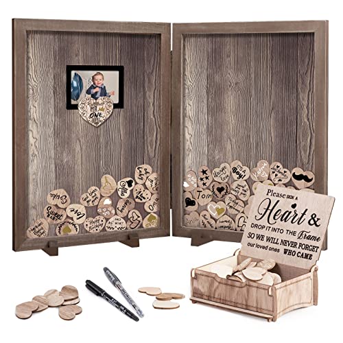 Y&K Homish Guest Book for Wedding Alternative Rustic Wedding Decorations for Reception Wedding Signs Guest Book with Pen 160 Blank Wooden Hearts