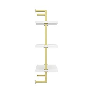 Nathan James Theo 3-Shelf Small Bookcase, Floating Wall Mount Bookshelf with Wood and Industrial Pipe/Metal Frame, White/Brass Gold