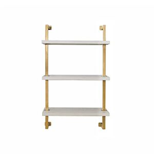 Nathan James Theo 3-Shelf Small Bookcase, Floating Wall Mount Bookshelf with Wood and Industrial Pipe/Metal Frame, White/Brass Gold