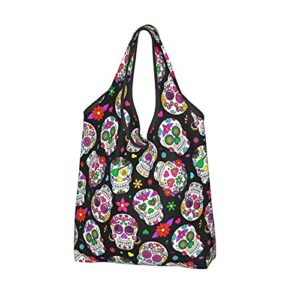 reusable shopping bags sugar skull grocery tote bags washable foldable eco friendly pouch bags¡­