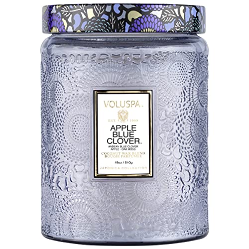 Voluspa Apple Blue Clover Candle | Large Glass Jar | 18 Oz | 100 Hour Burn Time | All Natural Wicks and Coconut Wax for Clean Burning | Vegan