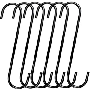 dingee 8 inch s hooks heavy duty,6 pack extra large metal s shaped hooks for hanging plants outdoors,closet, flower,basket, patio,bird feeders, bird house,pots and pans (black)