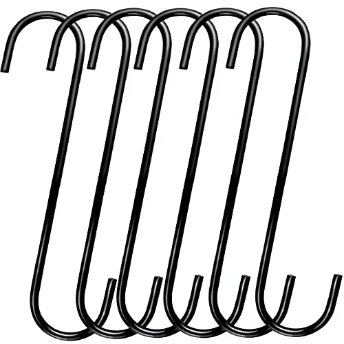 DINGEE 8 Inch S Hooks Heavy Duty,6 Pack Extra Large Metal S Shaped Hooks for Hanging Plants Outdoors,Closet, Flower,Basket, Patio,Bird Feeders, Bird House,Pots and Pans (Black)