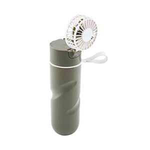 O2COOL Breezy Sip Water Bottle With Removeable Handheld Battery Powered Fan (Olive)