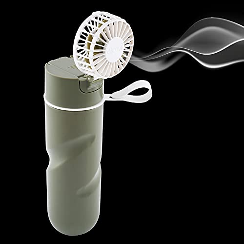 O2COOL Breezy Sip Water Bottle With Removeable Handheld Battery Powered Fan (Olive)